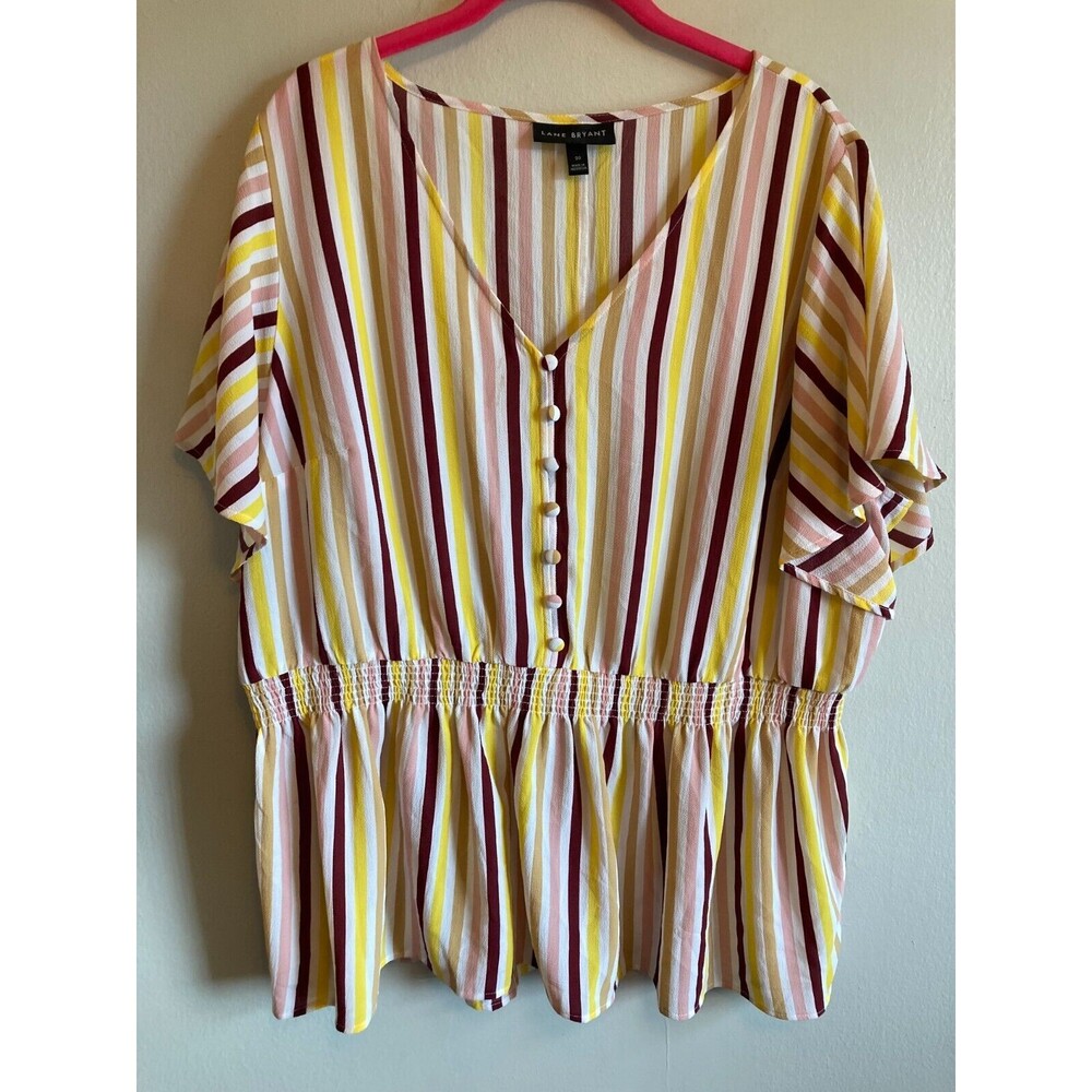 Lane Bryant Women’s Top Fall Striped Semi Sheer V Neck Short Sleeve Size 20